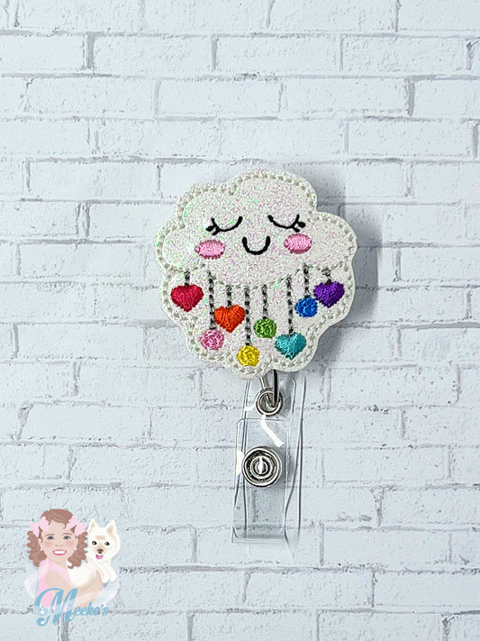 Rainbow Rain Cloud Badge Reel | Cute Nurse Badge Reel | Retractable ID Holder | Weather Badge Reel | Teacher Badge Clip