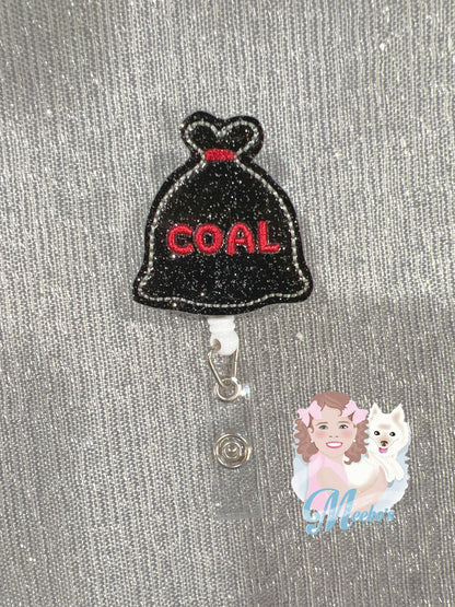 Christmas coal Christmas badge reel Christmas gifts for nurses, stocking stuffers for coworkers, holiday badge clip retractable ID badge