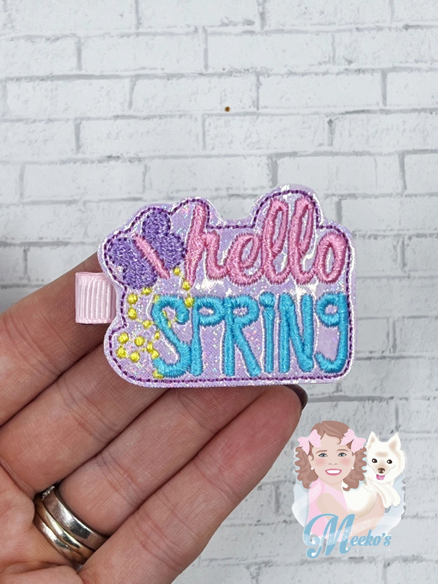 Hello Spring Hair Clip, Spring Hair Clip, Spring Clip, Butterflies Hair Clip, Baby Barrette, Toddler Hair Clip, Pigtail Clips, Clippies