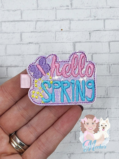 Hello Spring Hair Clip, Spring Hair Clip, Spring Clip, Butterflies Hair Clip, Baby Barrette, Toddler Hair Clip, Pigtail Clips, Clippies