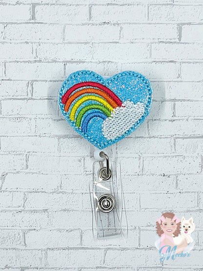 Rainbow Heart Badge Reel, Rainbow Badge Holder, Rainbow and Cloud Badge Reel, Nurse Badge Reel, Teacher Badge, Teacher Lanyard, Badge Buddy