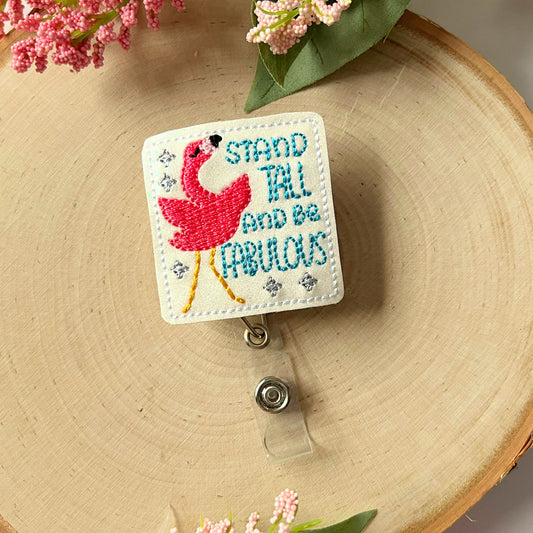 stand tall flamingo badge reel for teachers, inspirational badge holder retractable cute badge clip for physical therapy, flamingo gifts for