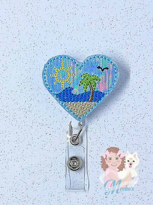 Beach Badge Reel, beach heart Badge Reel, summer Badge Holder, Nurse Badge Clip, Teacher Badge, Teacher Lanyard, Badge Buddy