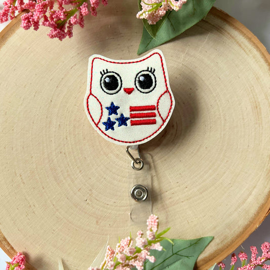 Patriotic Owl Badge Reel, owl gifts, pediatric Badge, funny Badge, nurse Badge Reel, medical Badge Reel, Gift for Nurse, Owl ID holder