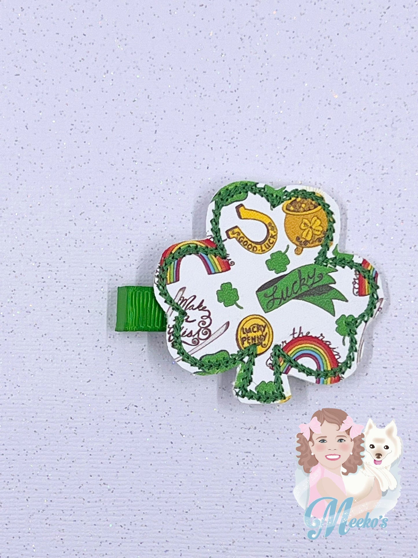 Three Leaf Clover hair clip, St Patrick’s hair clip, St Patrick’s gift for little girls, hair clip for toddler girls, Leprechaun Hair Clip