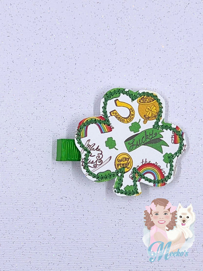 Three Leaf Clover hair clip, St Patrick’s hair clip, St Patrick’s gift for little girls, hair clip for toddler girls, Leprechaun Hair Clip