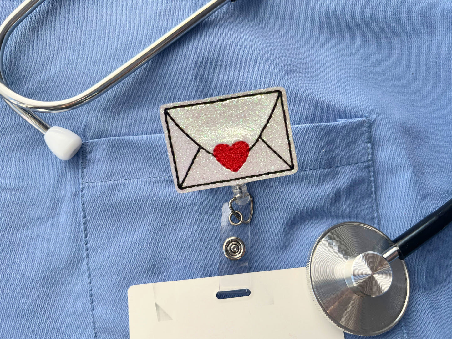 Valentines Day badge reel badge clip retractable ID badge holder, cute gifts for coworkers, envelope love letter badge clip, valentines gift