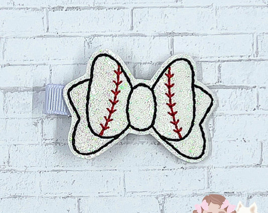 Baseball bow hair clip for girls